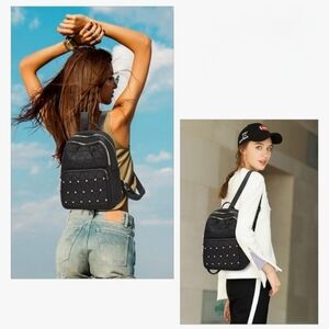 Black Quilted Studded Mini Backpack - Women